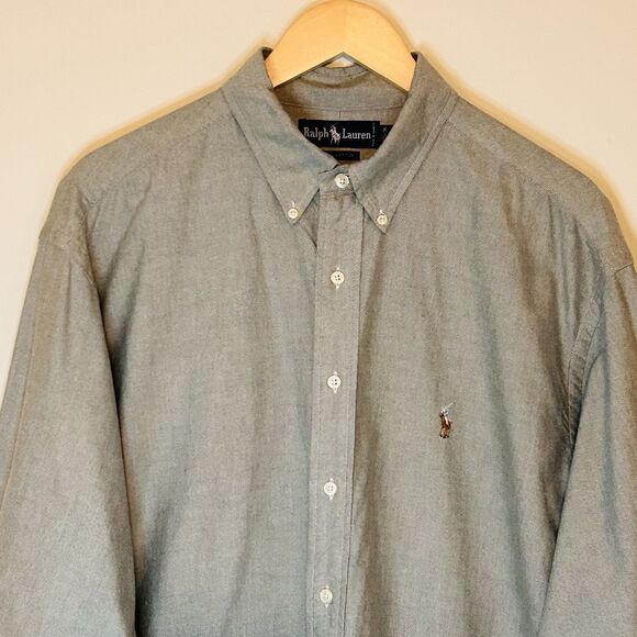 VTG Ralph Lauren Button Down Shirt Mens XXL 17.5-35  Light Green EUC 100% Cotton - Picture 1 of 16